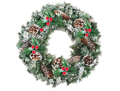 Artificial Christmas Wreath Flocked with LED Lights