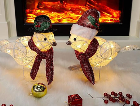 Christmas Table Decorations Lighted Dove Battery Operated Tabletop Birds with Lights