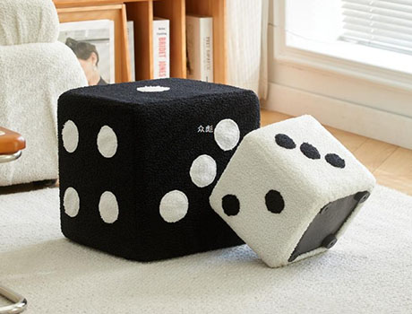 Creative Trendy Shearling Dice Stool For Entryway With Shoe Bench And Footrest