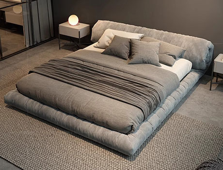 Fabric Bed in Wabi-Sabi Style for Master Bedroom Modern Minimalist Double Roll-Up Floor Bed