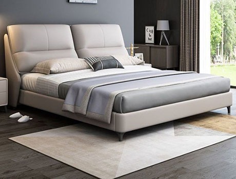 Modern Minimalist Luxury Leather Bed for Master Bedroom With Upholstered Headboard